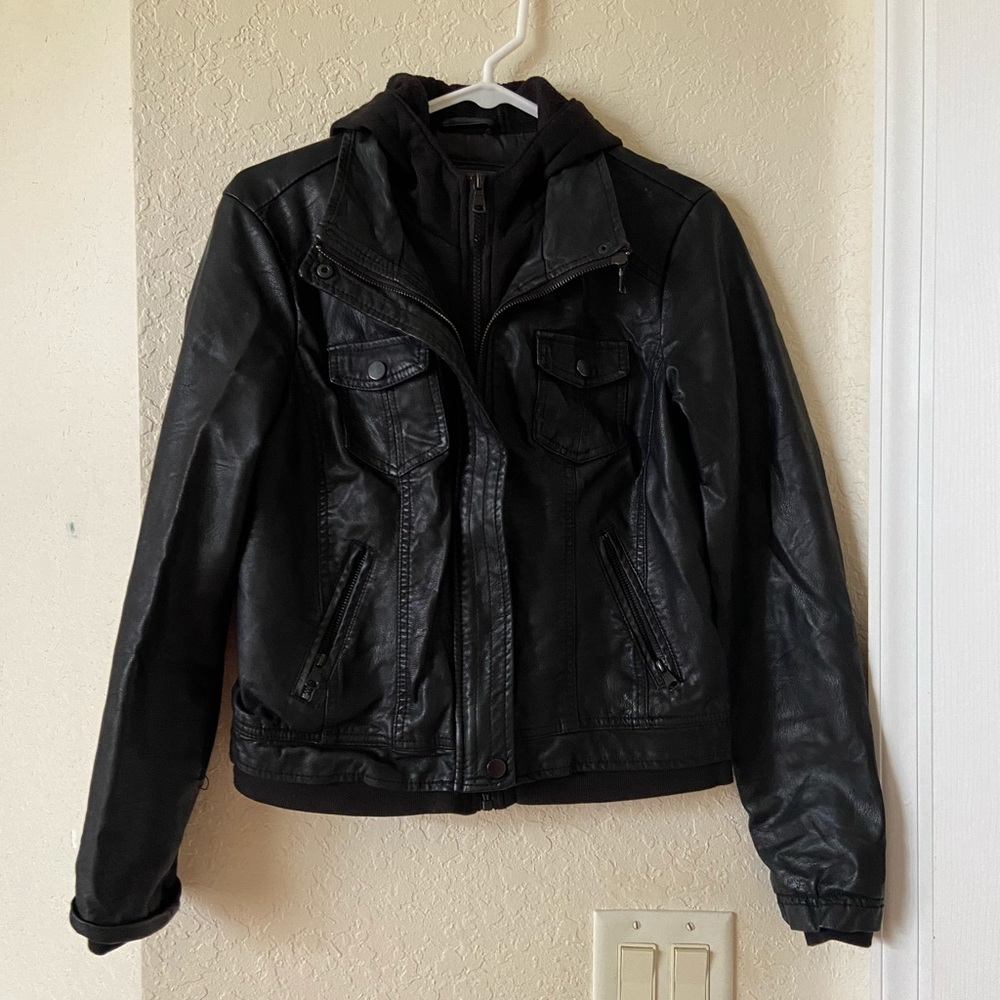 Hooded Medium Vintage Black Leather Jacket